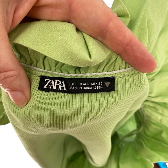 ZARA Green Ruffle Summer Statement Top‎ Size Small L Halter Beautiful - Picture 9 of 9